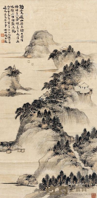 山水 轴心 设色纸本 68×33cm