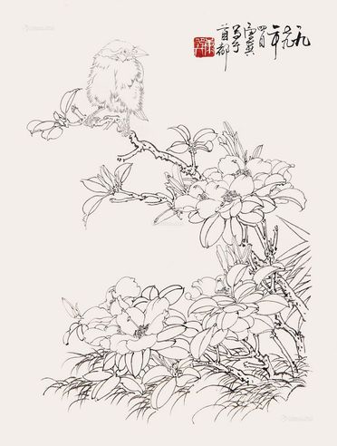 康师尧 白描花鸟