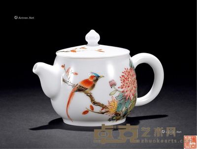 徐国明作 粉彩花鸟壶 长13.4cm;高8.5cm