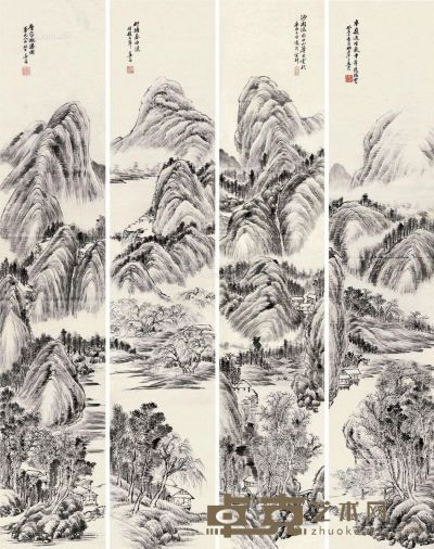 黄均（古） 山水 179×34cm×4