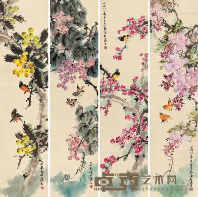 马金龙 花鸟 128×31cm×4