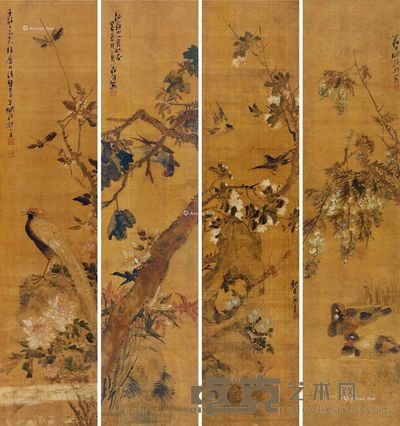 关蔚熙 花鸟 166×37.5cm×4