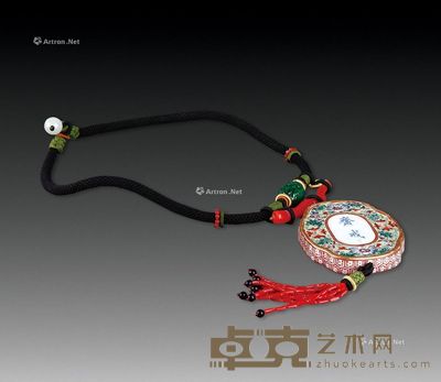 珊瑚翡翠粉彩斋戒牌 (一件) --