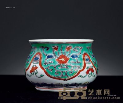 清康熙 五彩花卉纹香炉 直径11.3cm