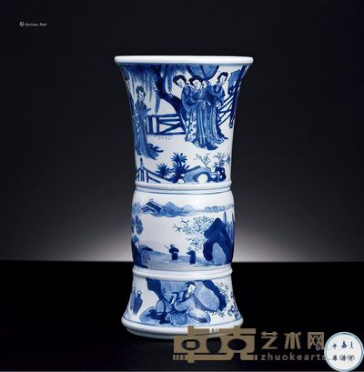 清康熙 青花人物花觚 高21.8cm