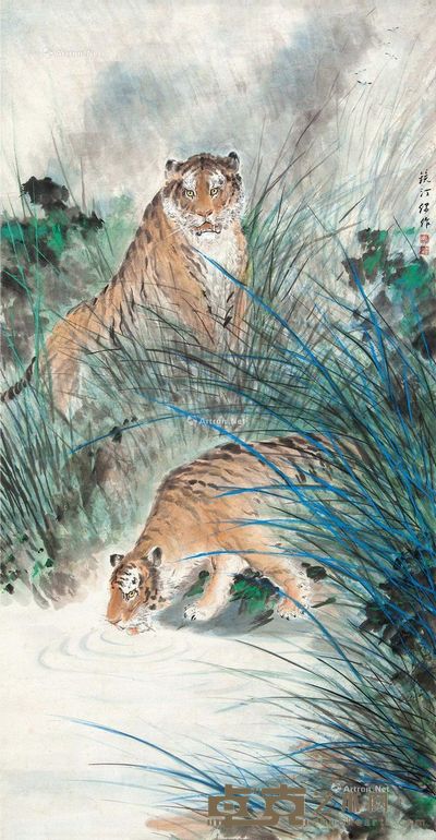 吴镜汀 双虎图 113×58.5cm