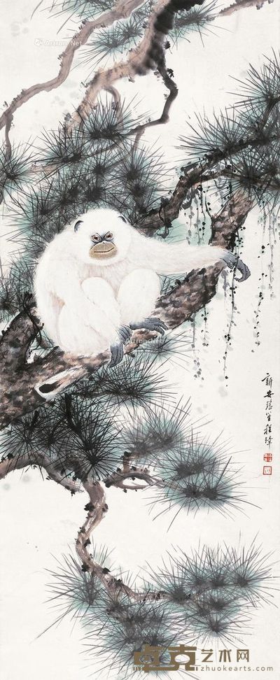 程璋 猿戏图 131×54cm