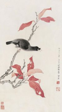 陈之佛 红叶小鸟