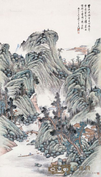 范钟 青山绿水舟游图 143×80.5cm
