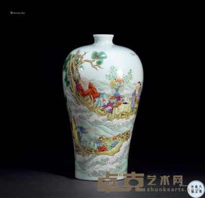 清雍正 粉彩五老渡江纹梅瓶 高23.6cm