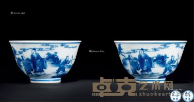清康熙 青花人物故事纹杯 （一对） 直径9.6cm；高5.5cm