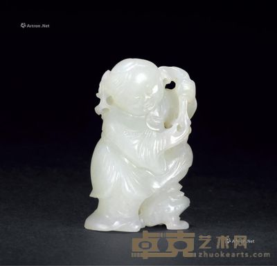 清 白玉刘海戏金蟾挂饰 高5.0cm