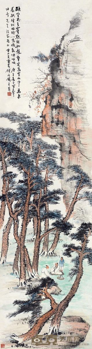 钱瘦铁 秋山访友图 180×47cm