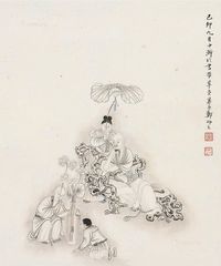 郑慕康 道释故事白描人物图