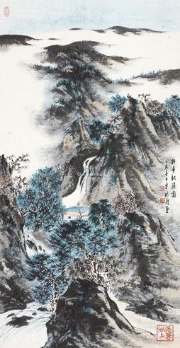 车鹏飞 野亭观瀑图