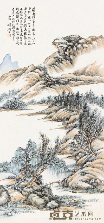 顾麟士 溪桥春色 102×48cm