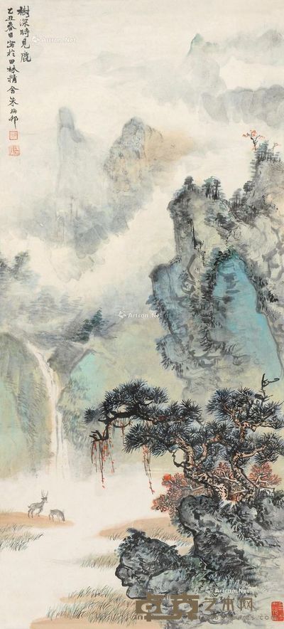 朱梅邨 树深见鹿 96×43.5cm