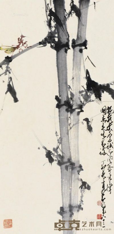 赵少昂 墨竹螳螂 95.5×46.5cm