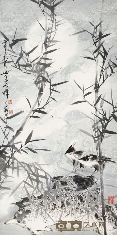 韩天衡 雪中小鸟 98×48.5cm