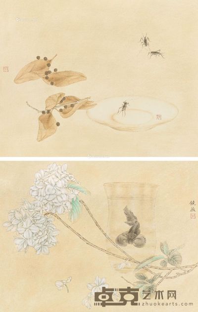 饶薇 瓶鱼 草虫 38.5×48cm×2