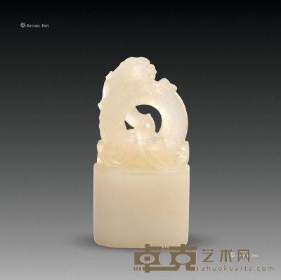 近代 林元珠雕螭虎穿壁钮章 2.3×1.4×5.5cm
