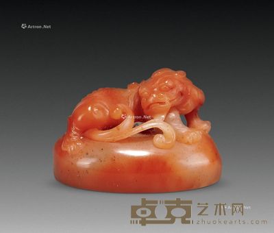 结晶红芙蓉古兽椭圆章 5.3×3×3cm