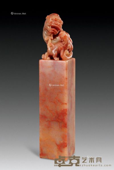 巴林红花冻子母兽钮章 3.2×3.2×16.5cm