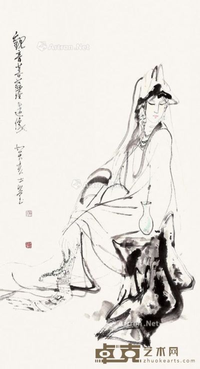 张士莹 观音菩萨造像 98×54cm