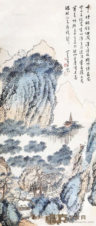 溥儒 重重烟树图 132×57cm