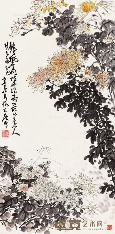 谢公展 丛菊图 113×55cm