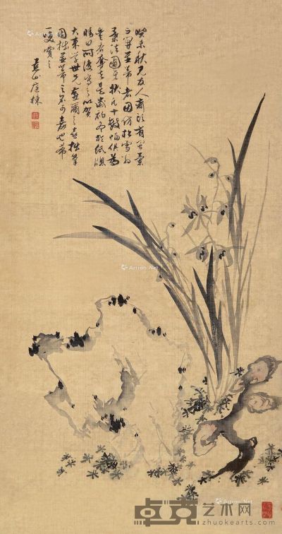 曹庭栋 兰石图 79×42cm