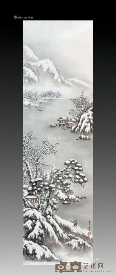 余文襄 雪景瓷板 高75cm；宽22cm