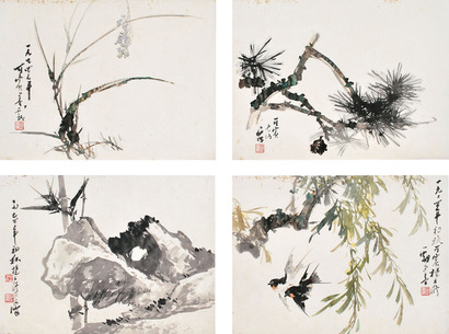 杨应修 花鸟四帧
