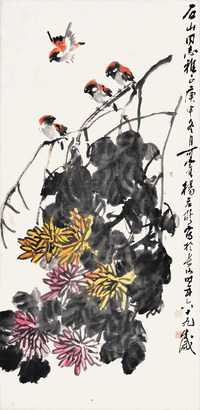 杨应修 菊雀图