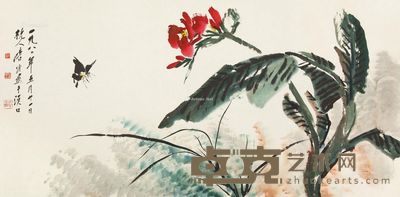 唐云 花蝶图 67.5×137cm