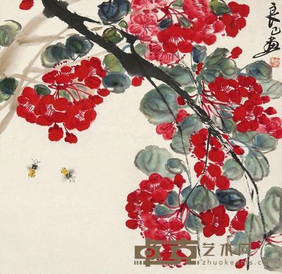 齐良巳 红花蜜蜂 33.5×34cm