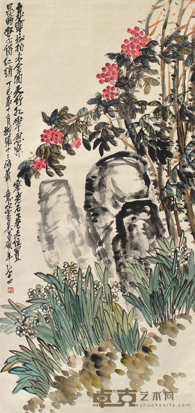 昊昌硕 花卉 136×53cm