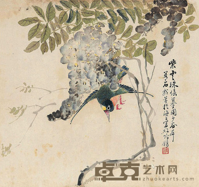金梦石 紫滕小鸟 32×35cm