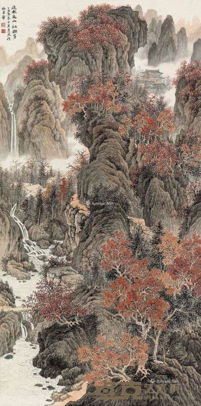 刘彦水 流水高山红树多 137×68cm