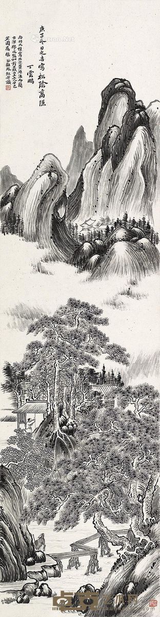 张谷雏 仿丁南羽山水 137×35.5cm