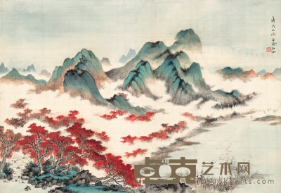 申石伽 青山红叶图 88×60cm