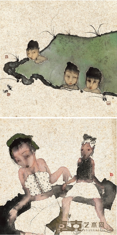 刘庆和 人物 38.5×38.5cm×2