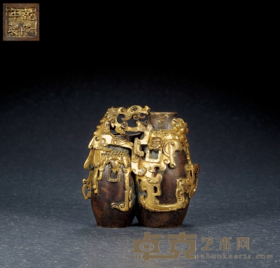 清乾隆·铜鎏金螭龙纹双联瓶 高：10.8cm
