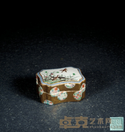 清·粉彩芦雁纹印泥盒 高：4.8cm 长：10.2cm
