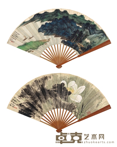 谢稚柳 富春山色图·莲池图 69×23.5cm