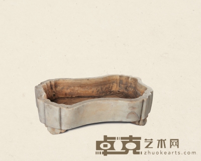 清·汉白玉腰形石盆 59×41×17cm