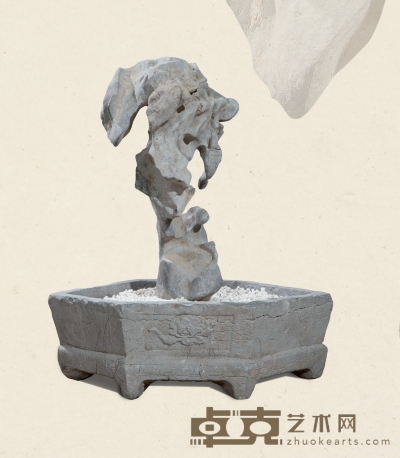 清·太湖石六角盆连太湖赏石 80×65×41cm