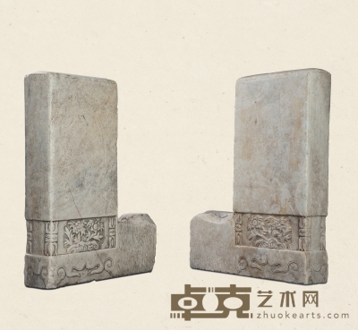 清·汉白玉长方形门枕石一对 96×73×18cm