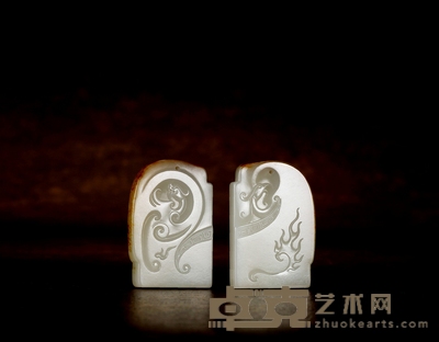蒋 喜龙凤呈祥 白玉对牌 53×36×7mm 54×36×8mm 重量:39.4g 41.6g