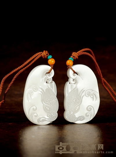 李剑鱼化龙 白玉对牌 51×31×7mm 51×32×6mm 重量:22.4g 21.7g